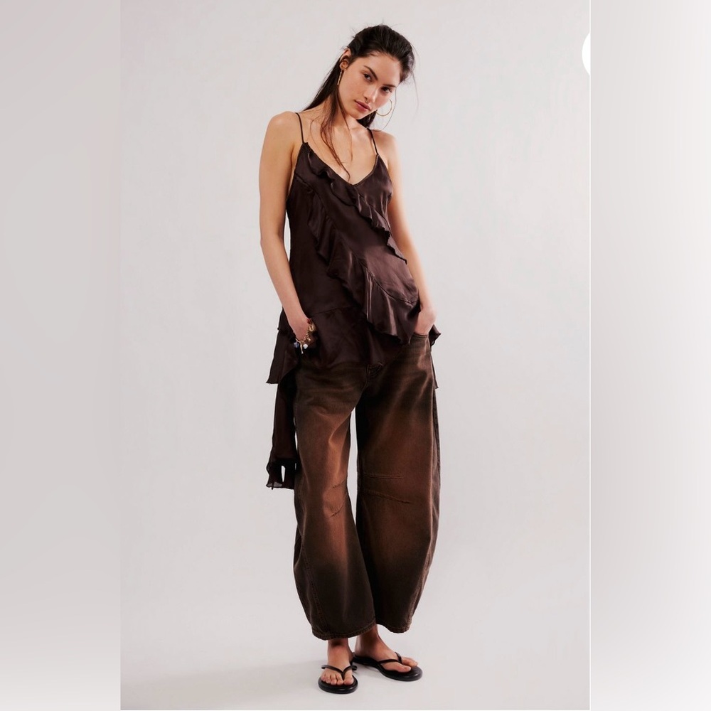 NWT Free People Shake Your Love Ruffle Tank in brown- S